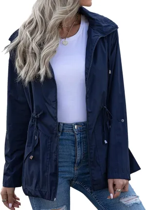 Lu's Chic Women's Rain Jackets Anorak Waterproof Casual Military Utility Outdoor Fall Hood
