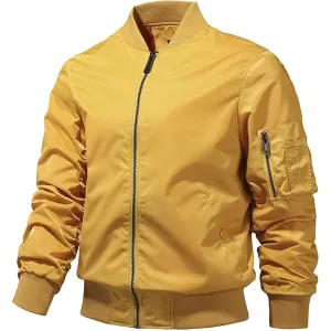 Maiyifu-GJ Men's Lightweight Flight Jacket Zipper Military Windbreaker Sportswear Spring Fall Softshell Bomber Coat Outwear (YellowA1,3X-Large)