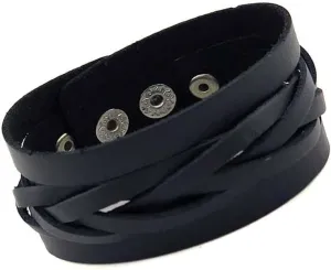 Mens Multi Strand Biker Black Leather Gothic Bracelet