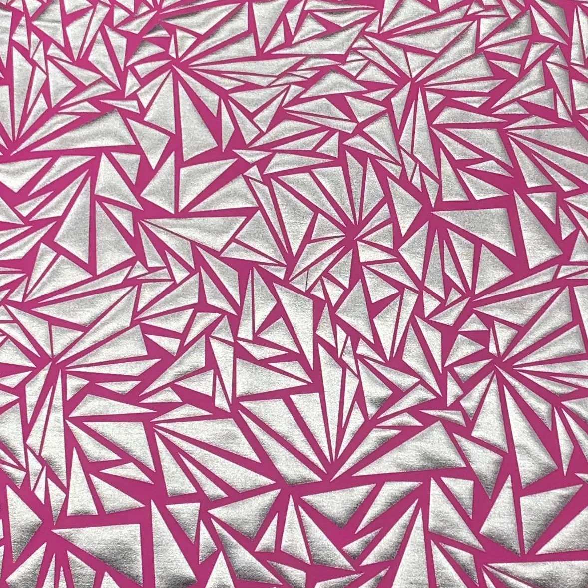 Mosaic Silver Foile - Shiny Nylon Spandex - Fluro Pink