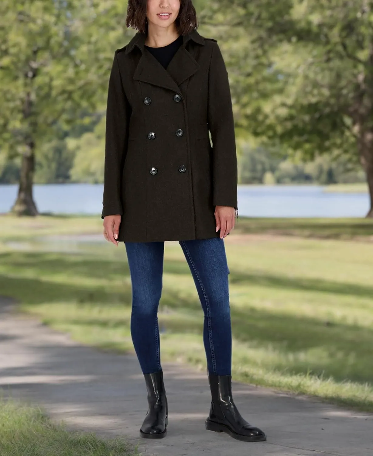 Nautica Women's Peacoat Wool Blend Double Breasted Winter Coat