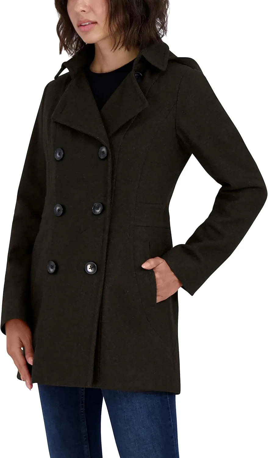 Nautica Women's Peacoat Wool Blend Double Breasted Winter Coat