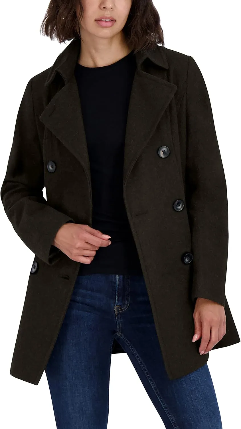 Nautica Women's Peacoat Wool Blend Double Breasted Winter Coat