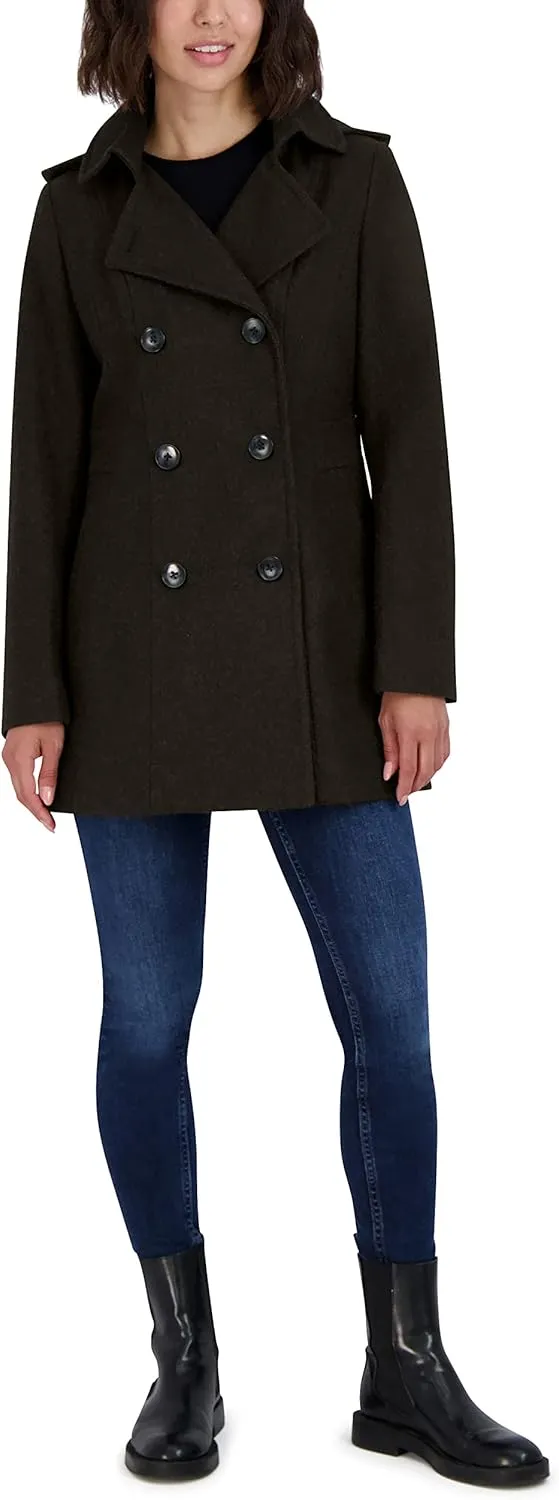 Nautica Women's Peacoat Wool Blend Double Breasted Winter Coat