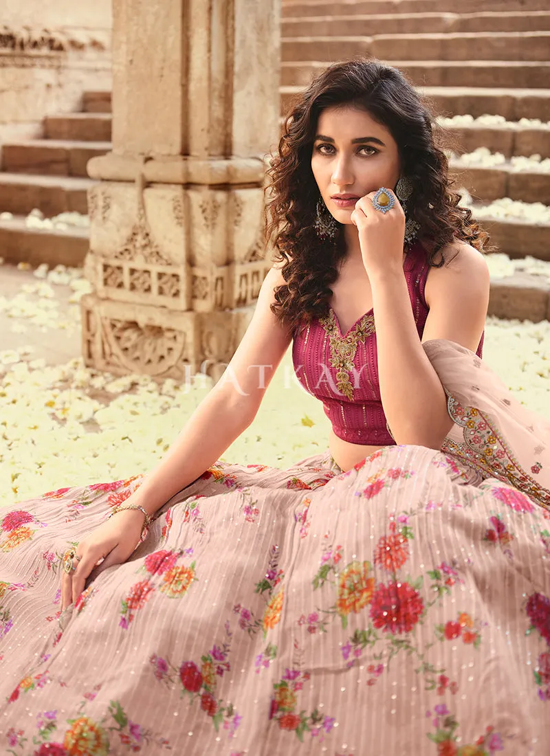 Pastel Pink Sequence Embroidered Lehenga Choli