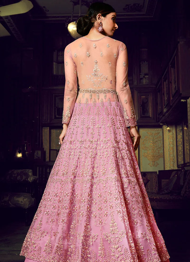 Pink Embroidered Anarkali Lehenga Suit