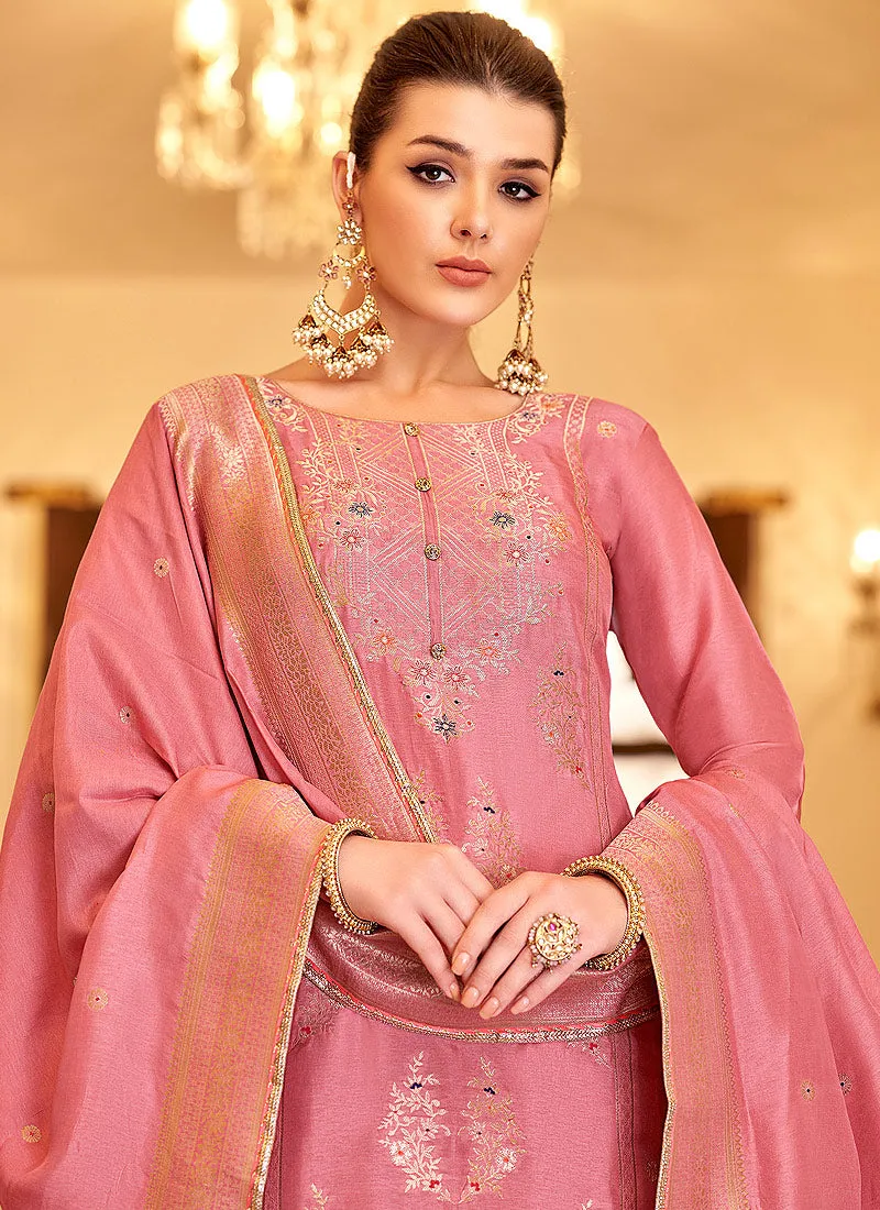 Pink Embroidered Indian Palazzo Suit