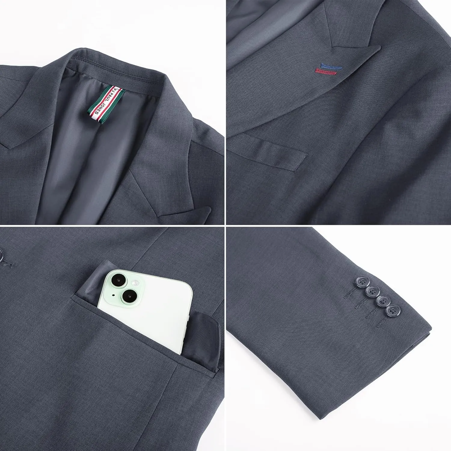 PJ PAUL JONES Mens Blazer Lightweight Sport Coats Casual Two Buttons Notched Lapel Suit Jacket with Removable Brooch