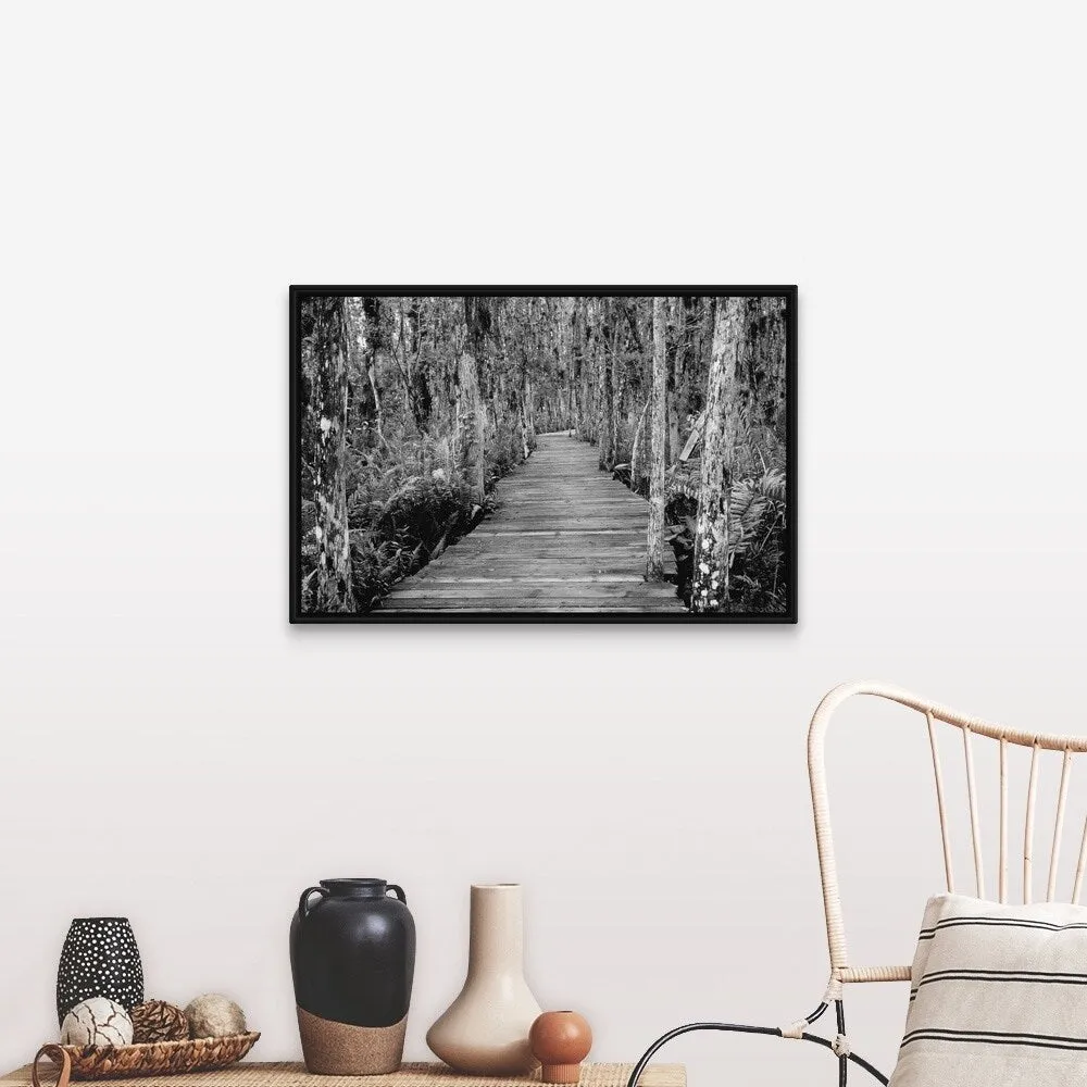 "Boardwalk Through Everglades Florida, USA" Black Float Frame Canvas Art