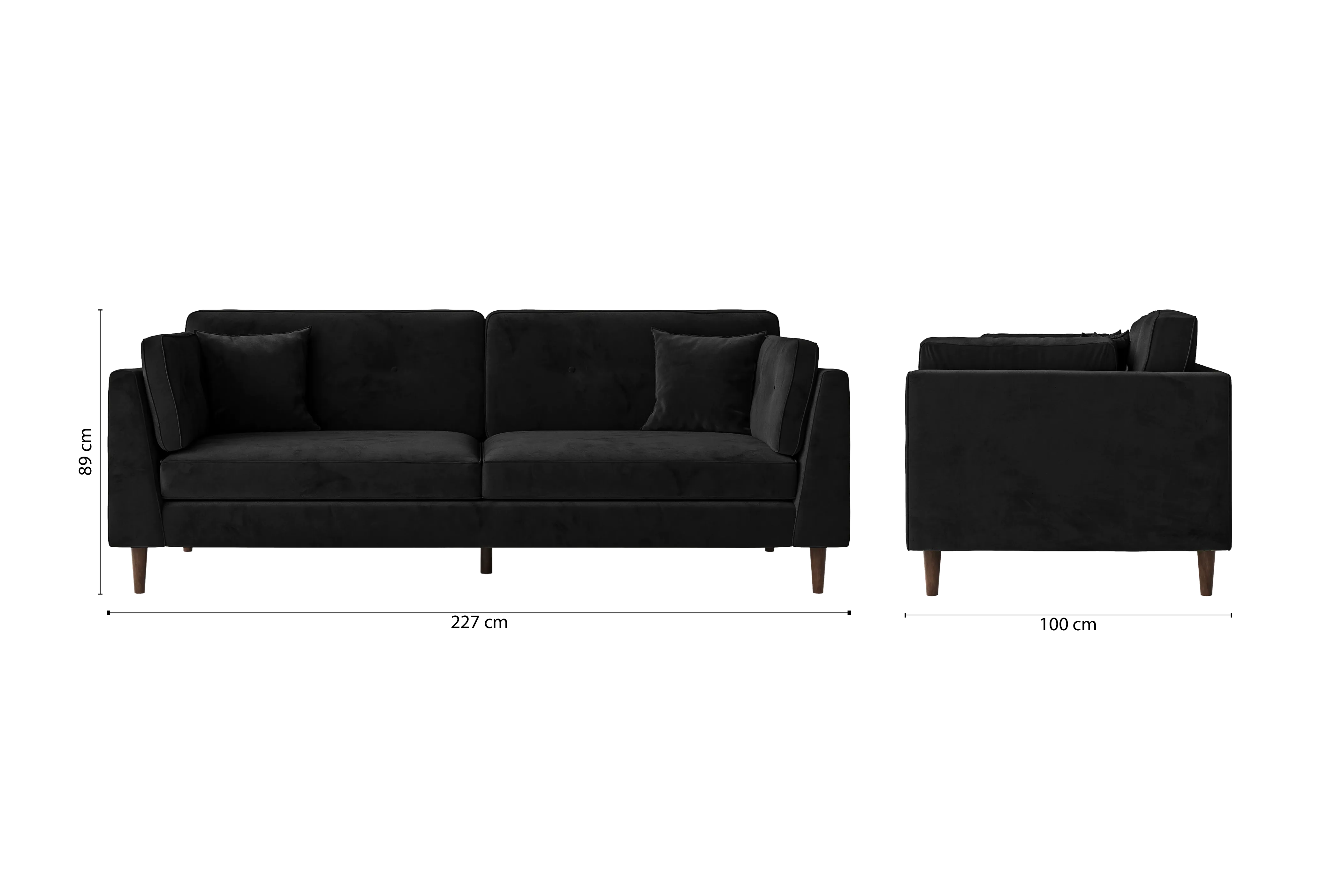 Ragusa 4 Seater Sofa Black Velvet
