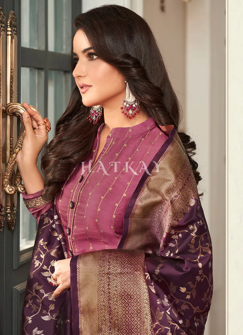 Rose Pink Embroidered Traditional Palazzo Suit