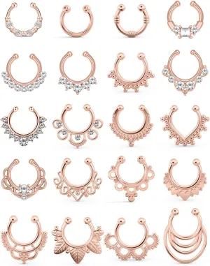 SCERRING Fake Septum Nose Hoop Rings Clear CZ Faux Non Pierced Clicker Hanger Nose Septum Ring Clip On Body Piercing Jewelry 20PCS