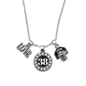 Silver Basketball Hoop - Sports Number 38 Circle Charm Classic Necklace