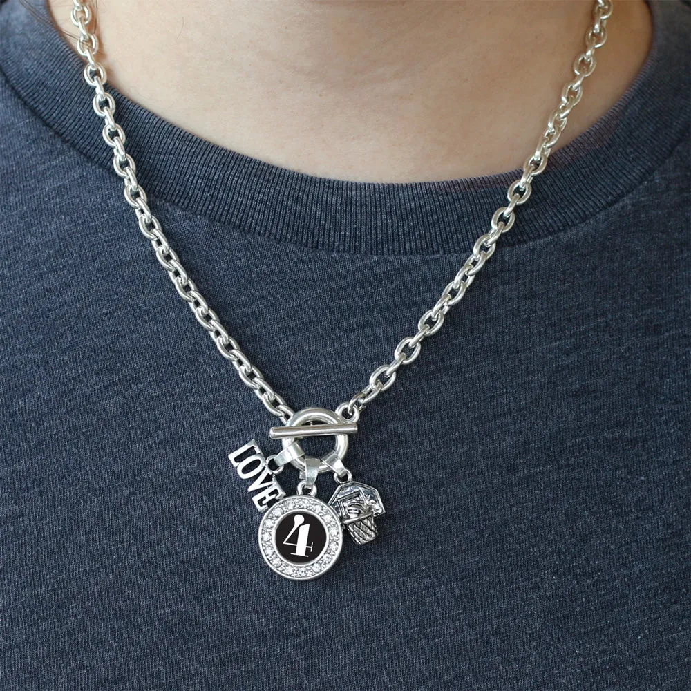 Silver Basketball Hoop - Sports Number 4 Circle Charm Toggle Necklace