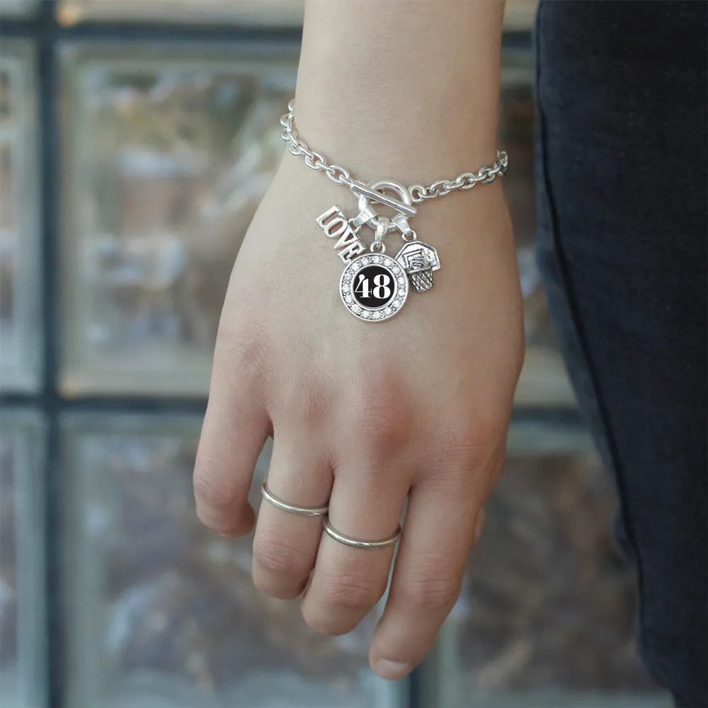 Silver Basketball Hoop - Sports Number 48 Circle Charm Toggle Bracelet
