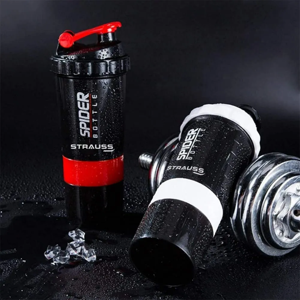 STRAUSS Spider Gym Shaker Bottle | Shakers for Protein Shake with 2 Storage Compartment | Leakproof Gym Protein Shaker for Post and Pre-Workout Drink | 100% BPA Free (500 ML, Pack of 1,White)