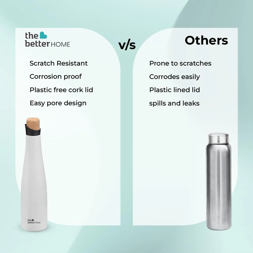 The Better Home Insulated Stainless Steel Water Bottle 750ml | 18 Hours Insulation Cork Cap - Leak Proof - Hot Cold Water | BPA Free | Office School Gym | White Bottle.