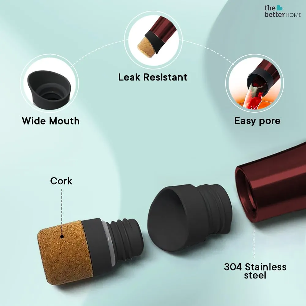 The Better Home Insulated Stainless Steel Water Bottle with Cork Cap | 18 Hours Insulation | Pack of 100-500ml Each | Hot Cold Water for Office School Gym | Leak Proof & BPA Free | Wine Colour