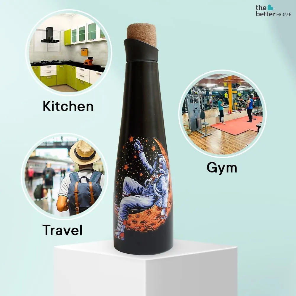 The Better Home Insulated Stainless Steel Water Bottle with Cork Cap | 18 Hours Insulation | Pack of 2-500ml Each | Hot Cold Water for Office School Gym | Leak Proof & BPA Free | Astronaut Design