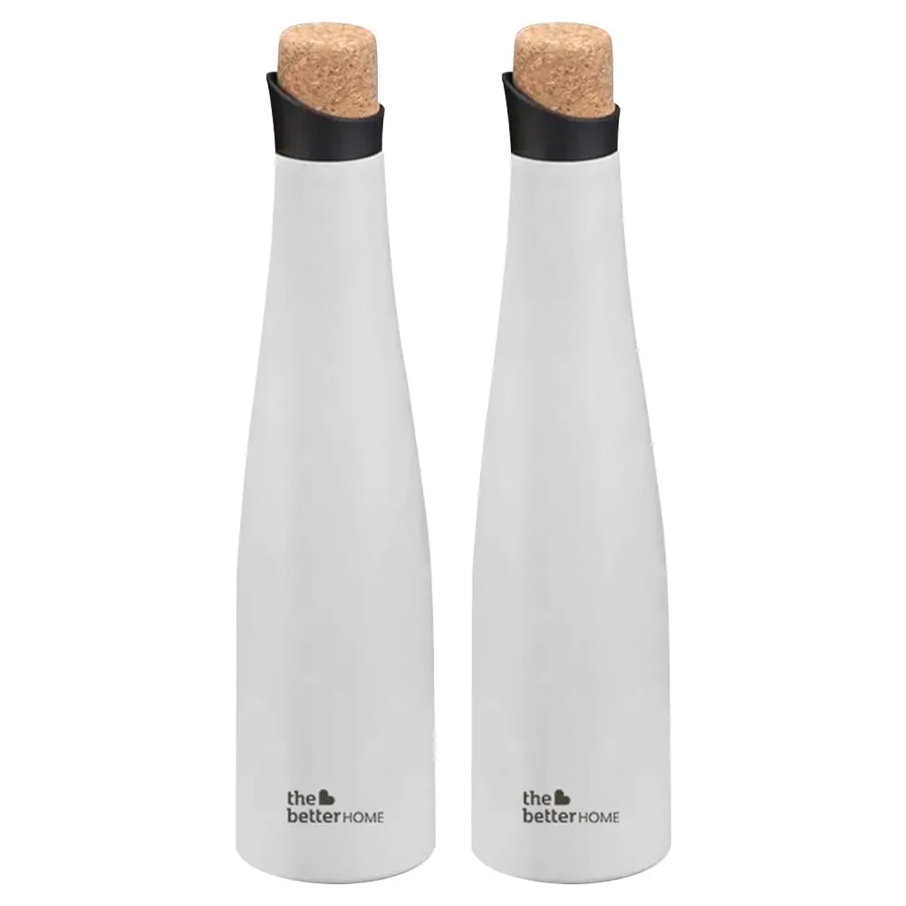 The Better Home Insulated Stainless Steel Water Bottle with Cork Cap | 18 Hours Insulation | Pack of 2-750ml Each | Hot Cold Water for Office School Gym | Leak Proof & BPA Free | White