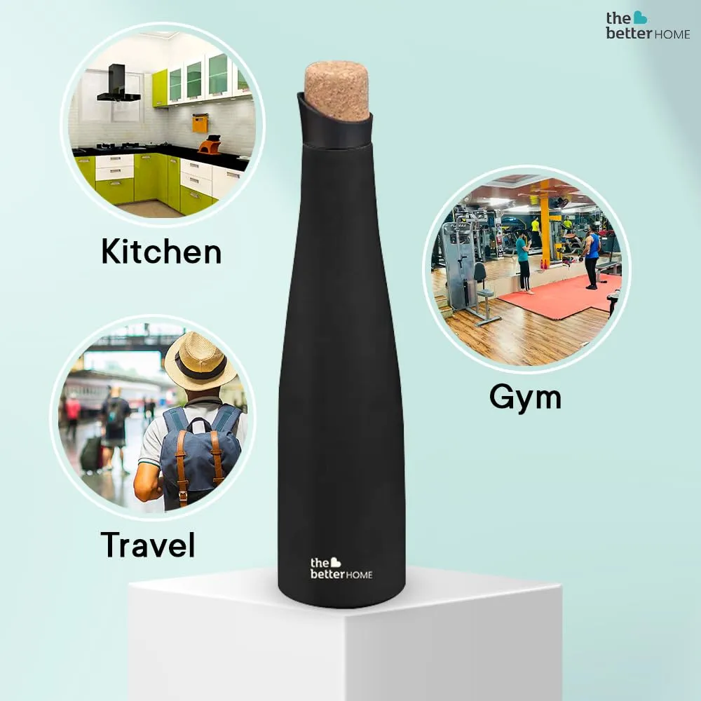 The Better Home Insulated Stainless Steel Water Bottle with Cork Cap | 18 Hours Insulation | Pack of 4-750ml Each | Hot Cold Water for Office School Gym | Leak Proof & BPA Free | Wine Colour