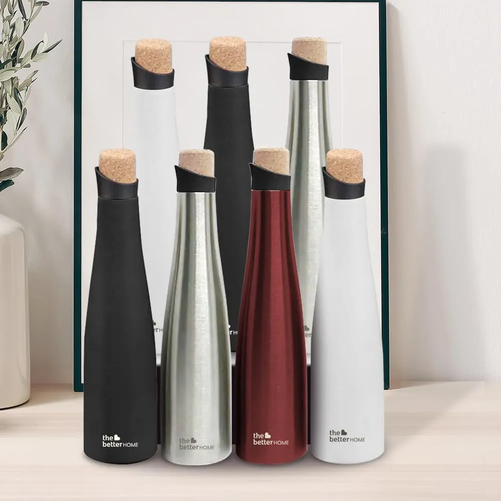 The Better Home Insulated Stainless Steel Water Bottle with Cork Cap | 18 Hours Insulation | Pack of 4-750ml Each | Hot Cold Water for Office School Gym | Leak Proof & BPA Free | Wine Colour