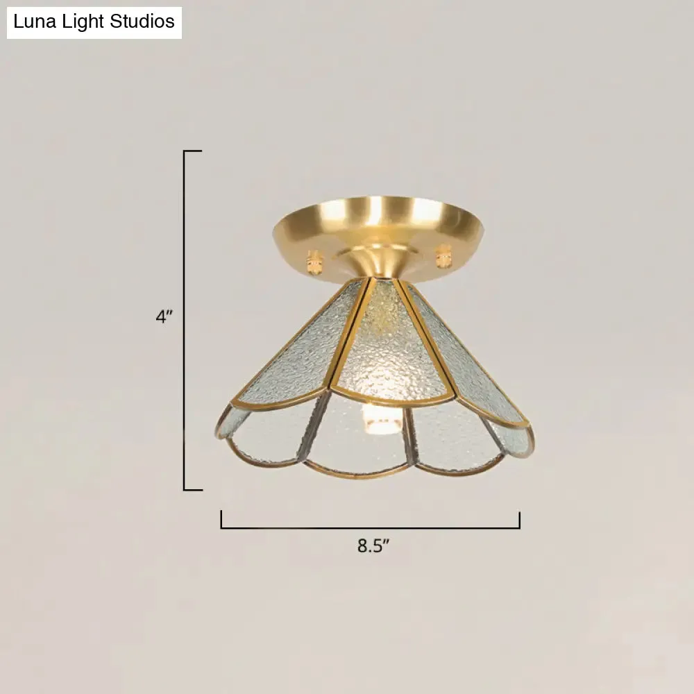 Tiffany Floral Semi Mount 1-Light Glass Ceiling Flush Light in Brass - Ideal for Hallway Décor