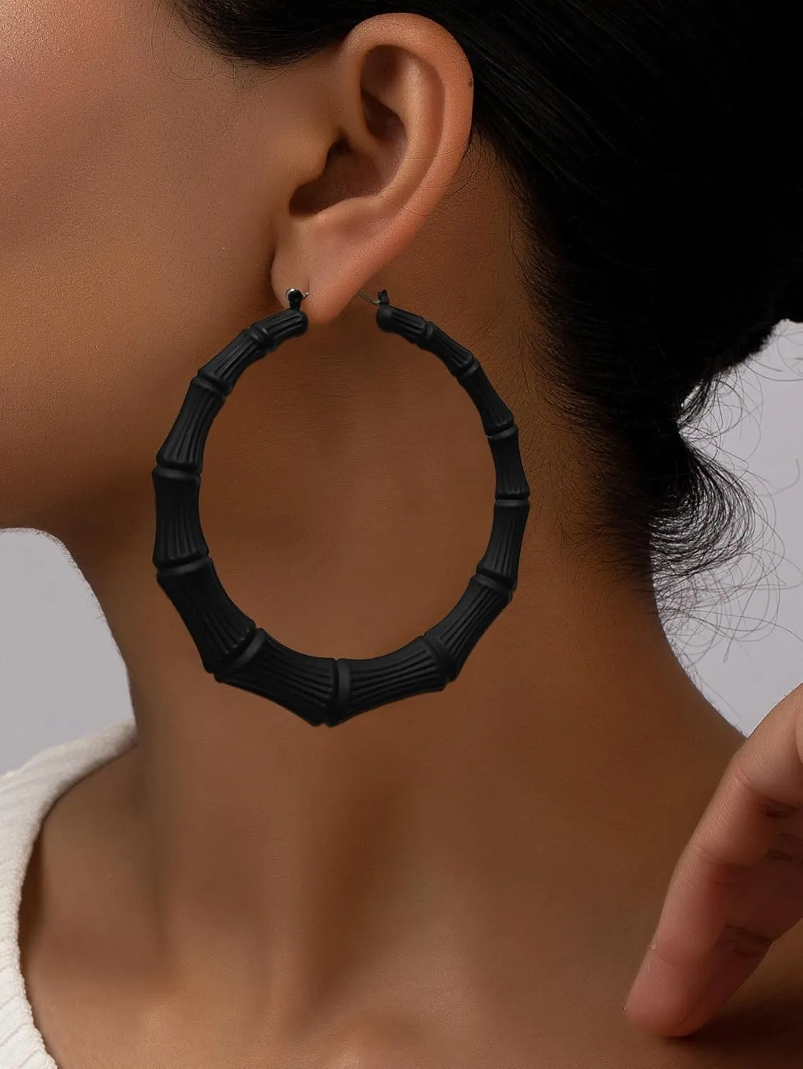 Trendy Bamboo Hoop Earrings - Large Gold Hoops with Black Rose and Red Accents - Hip Hop Jewelry Gifts for Women