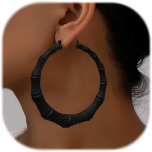 Trendy Bamboo Hoop Earrings - Large Gold Hoops with Black Rose and Red Accents - Hip Hop Jewelry Gifts for Women