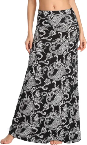 Urban CoCo Women's Stylish Spandex Comfy Fold-Over Flare Long Maxi Skirt