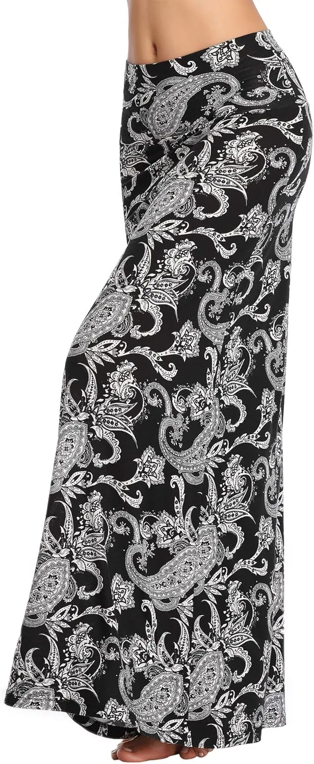 Urban CoCo Women's Stylish Spandex Comfy Fold-Over Flare Long Maxi Skirt