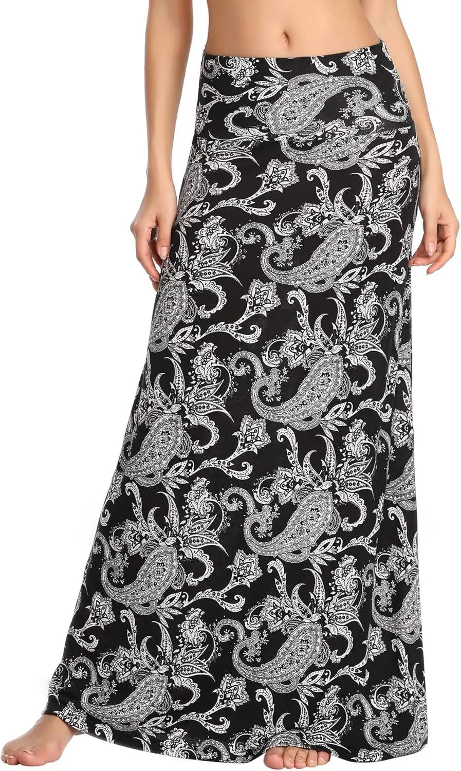 Urban CoCo Women's Stylish Spandex Comfy Fold-Over Flare Long Maxi Skirt