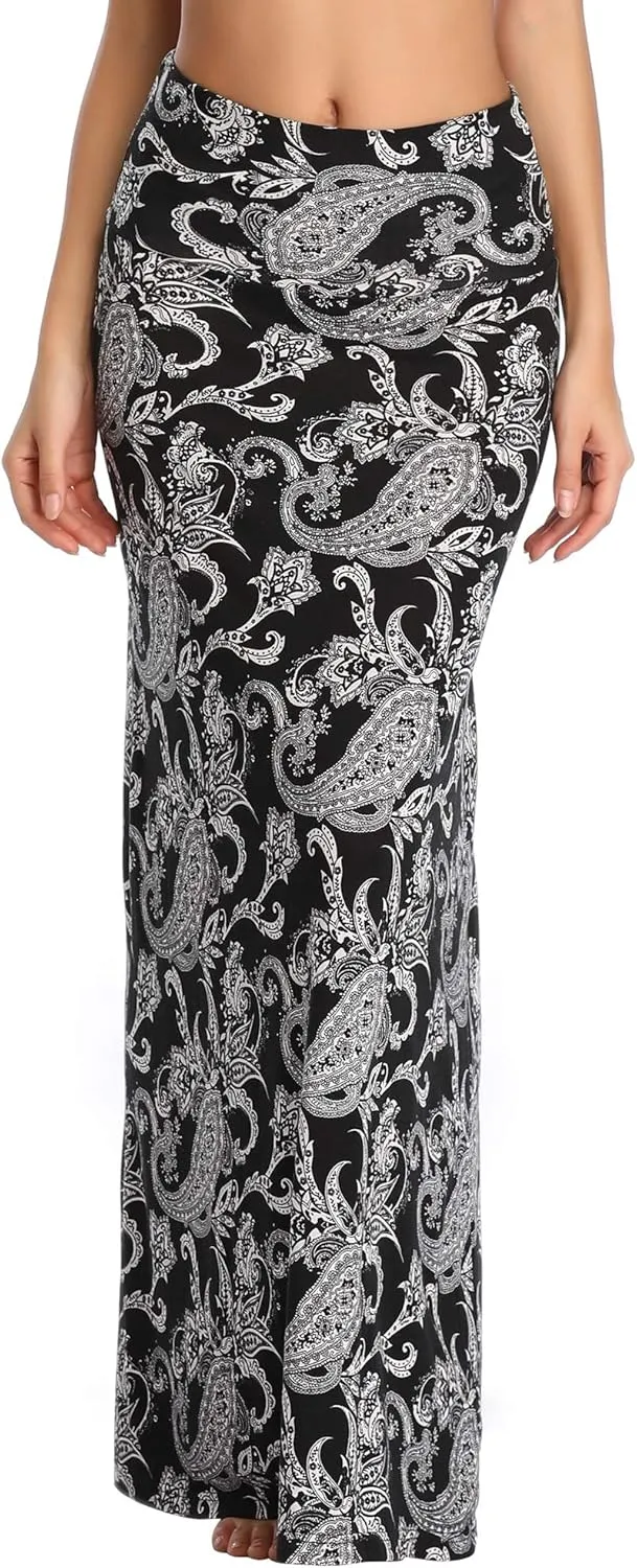 Urban CoCo Women's Stylish Spandex Comfy Fold-Over Flare Long Maxi Skirt