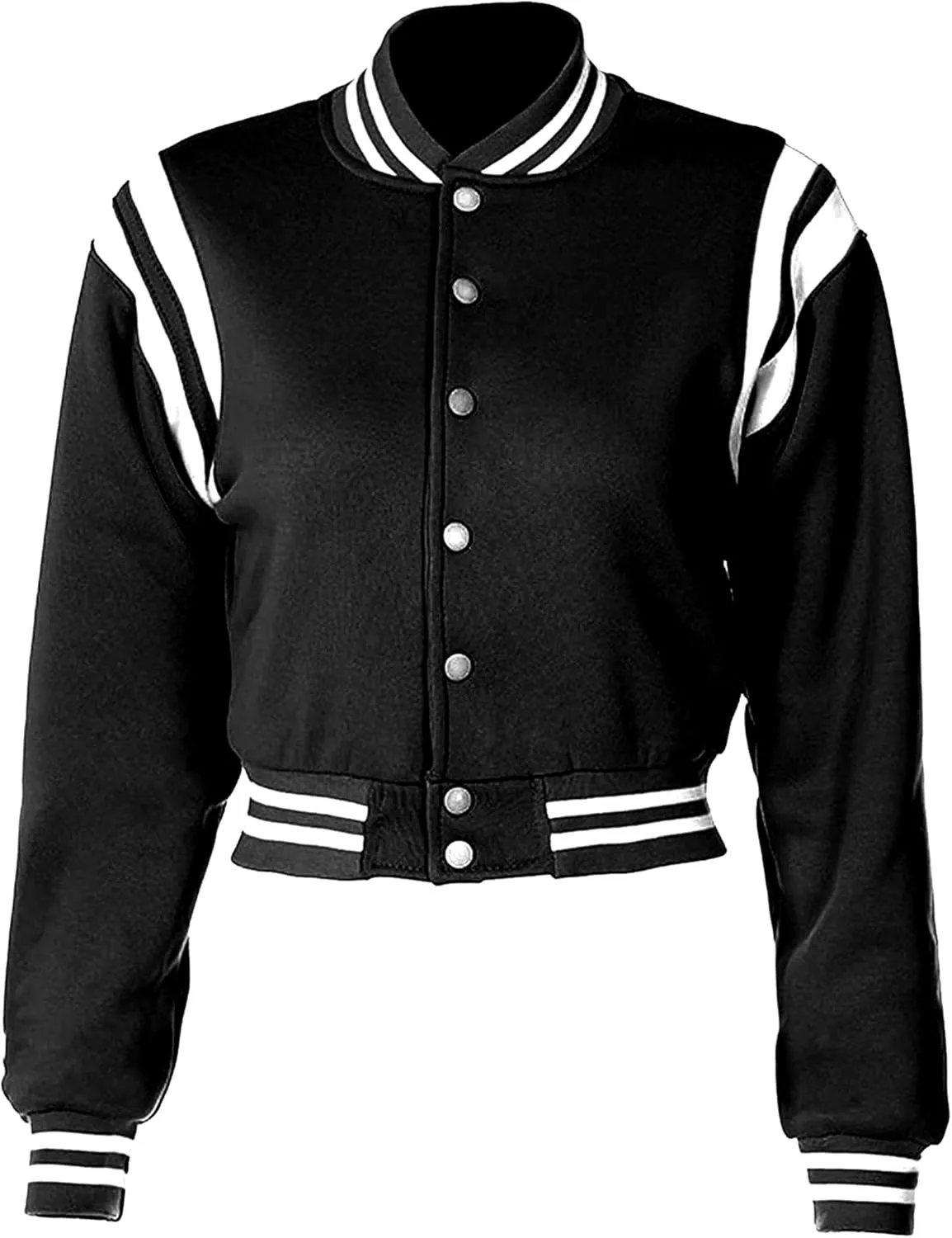 Women's Baseball Jacket Crop Coat Varsity Style Lightweight Sportswear School Uniform with Snap Button for Girls
