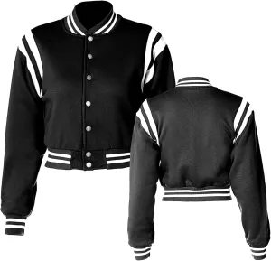 Women's Baseball Jacket Crop Coat Varsity Style Lightweight Sportswear School Uniform with Snap Button for Girls